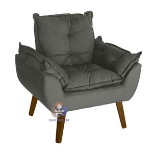 Poltrona/cadeira Decorativa Glamour Chumbo com Pés Quadrado Chumbo