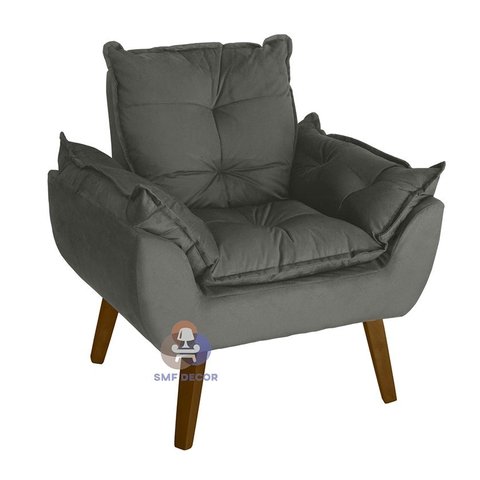 Poltrona/cadeira Decorativa Glamour Chumbo com Pés Quadrado Chumbo