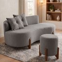 Ver imagem 1 de Conjunto Sofá Curvo Orgânico + 01 Puff Luna Boucle Cinza - Montanaris Decor