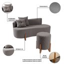 Ver imagem 3 de Conjunto Sofá Curvo Orgânico + 01 Puff Luna Boucle Cinza - Montanaris Decor