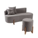 Ver imagem 2 de Conjunto Sofá Curvo Orgânico + 01 Puff Luna Boucle Cinza - Montanaris Decor