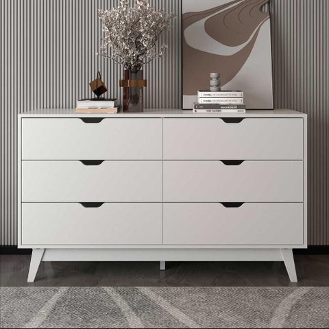 Cômoda para Quarto 136cm X 39cm com 6 Gavetas e Pés Retrô Cor:branco