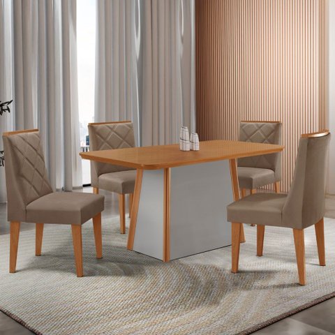 Mesa de Jantar Diane 120cm Tampo Mdf Laminado com 4 Cadeiras Isadora Moderna Mobília