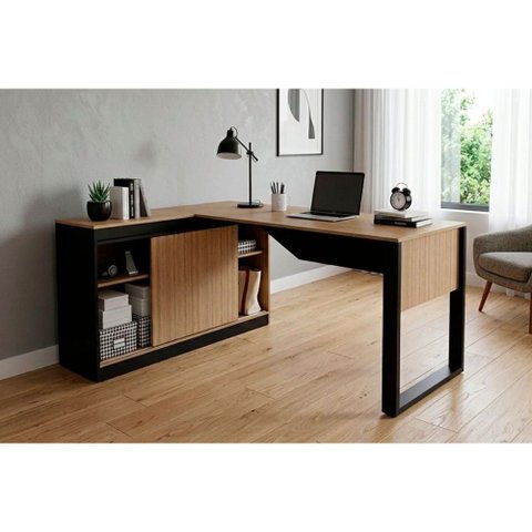 Mesa de Escritório Canto Me 4201 1 Porta Preto Tecnomobili