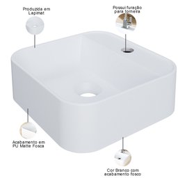 Cuba de Apoio Quadrada para Banheiro Lavabo C01 Qa31w Branco Matte Fosca - Lyam - 4