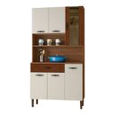 Ver imagem 1 de Armário de Cozinha Compacta 6 Portas e 1 Gaveta 90 Cm Gold Ripado Nogueira/off White - Pallazio
