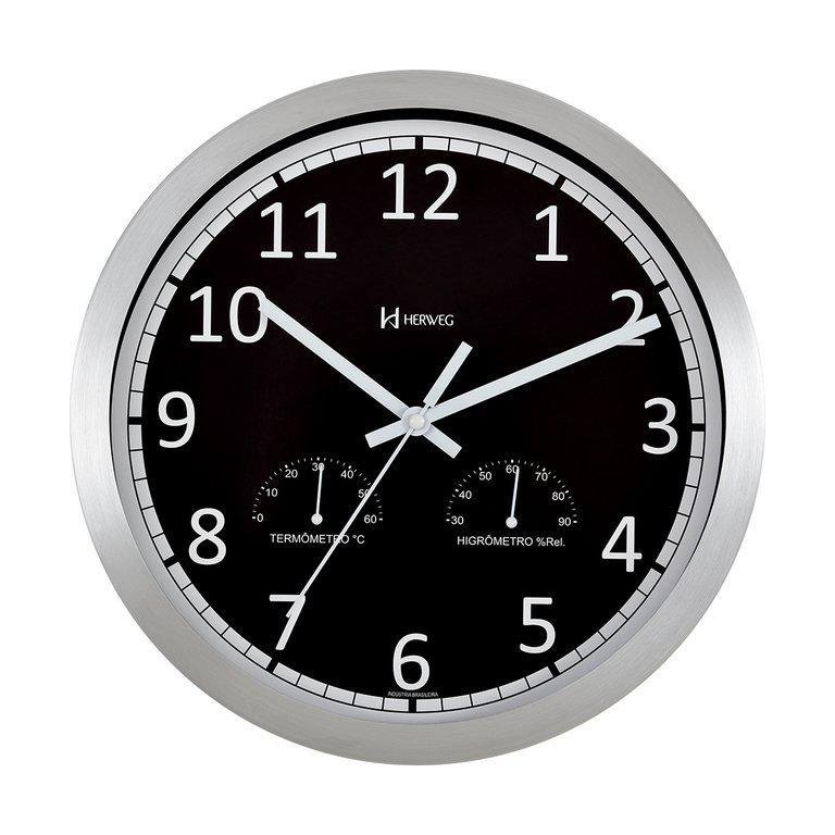 Relógio Herweg Preto Termômetro/higrômetro 6723-034 - 30,5cm Relógio Herweg Preto Termômetro/higrômetro 6723-034 - 30,5cm