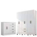 Ver imagem 1 de Kit Guarda-roupa Casal 6 Portas com Cômoda Sapateira 4 Gavetas Lisa Branco
