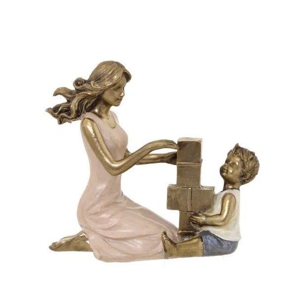 Escultura Decorativa Mãe e Bebê 13cm Mabruk