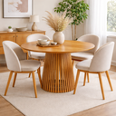 Ver imagem 2 de Mesa Redonda de Jantar Harmony Pés em Madeira Maciça Tampo Cinamomo Cor Mel (apenas a Mesa) 110cm