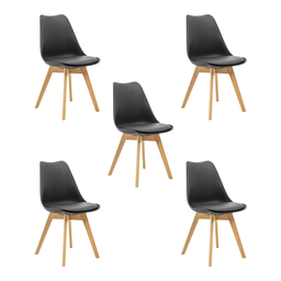 Kit 5 Cadeiras Estofadas Saarinen Wood Pés de Madeira Preto - 1