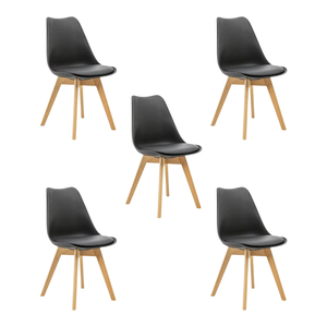 Kit 5 Cadeiras Estofadas Saarinen Wood Pés de Madeira Preto