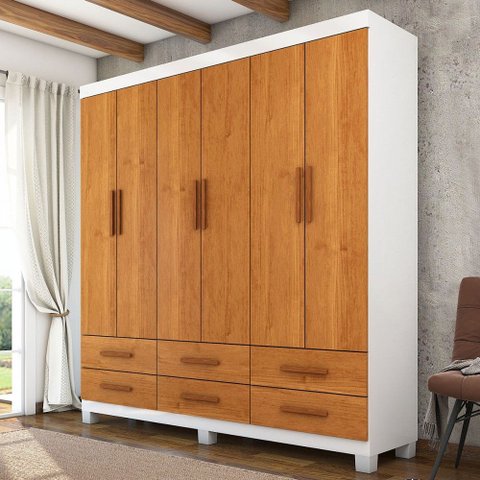 Guarda-roupa Solteiro Denver 6 Portas 6 Gavetas 22120 Branco/cinamomo - Carioca Móveis