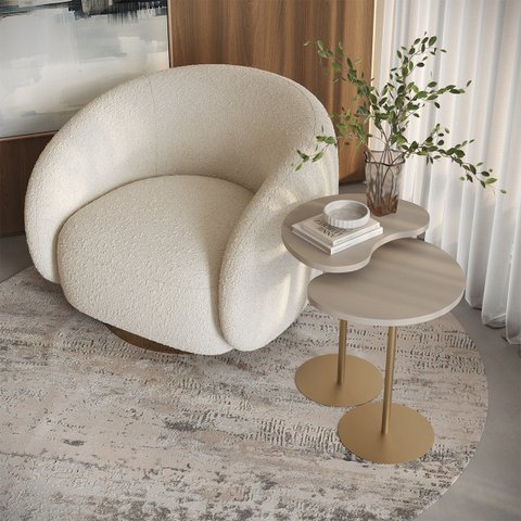 Kit 2 Mesas Laterais Sofá Sala Apoio Metal Dourado Moderna Gaia MDF Off White