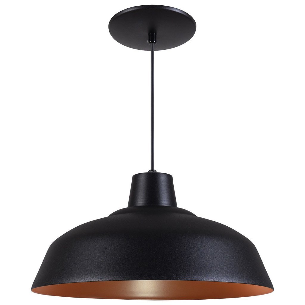 Pendente Retrô 34cm Luminária Lustre Alumínio Preto Textura C/ Cobre - T&T Iluminação