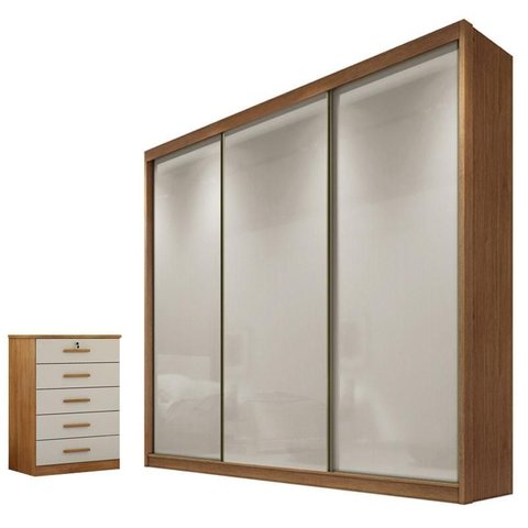 Guarda Roupa Casal Logan e Gaveteiro Suiça Cumaru 25 Fendi - Novo Horizonte