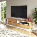 Ver imagem 1 de Rack P/ Sala 224cm 3 Gavetas 100% Mdf Dalla Costa Casa Lar Cor:freijó com Off White