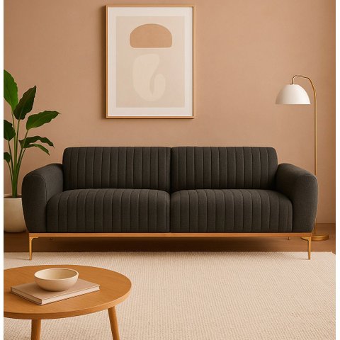 Sofá 3 Lugares 230cm Cocie Linho Preto Acinzentado - Sallar Home