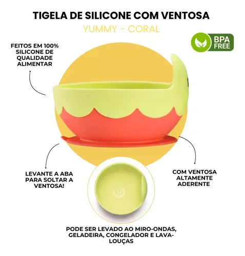 Tigela Infantil de Silicone com Ventosa Coral Fisher-price Amarillo - 3