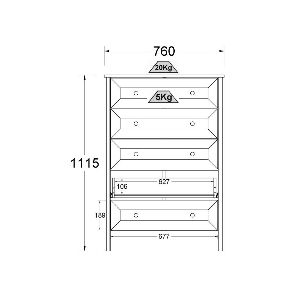 Cômoda Alta Ditália 5 Gavetas DM-229 Branco - 6