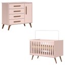 Ver imagem 1 de Berço Americano 3820 e Cômoda Infantil 3825 Q Encanto Retrô Rosa - Qmovi