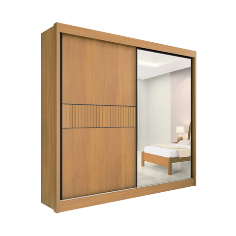 Guarda Roupa Mdf Ripado Titanium 2 Portas Espelho Cinamomo