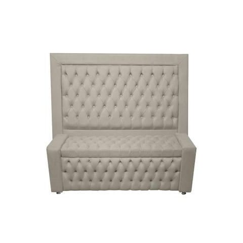 Kit Cabeceira de Cama Box e Calçadeira Baú Retro Capitonê Botão Encapados Casal 140 Cm Suede Prata e