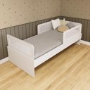 Ver imagem 1 de Cama Solteiro Mdf Branco com 02 Grades e Cabeceira Telinha Anatômica Mobilistore