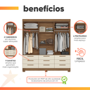 Ver imagem 5 de Guarda Roupas Casal 3 Portas 9 Gavetas Uraí Andirá