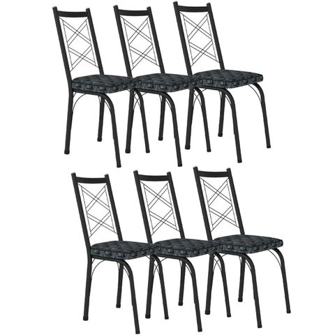 Kit 6 Cadeiras Aço Carbono Tubular Metálica Acabamento Fosco D-28 Julia Preto/mosaico Silver