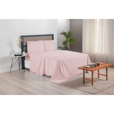 Jogo de Lençol Completo Casal Queen Size Versatile Ponto Palito 4 Peças Micropercal 300 Fios Rosê