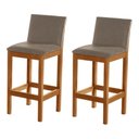Ver imagem 1 de Kit 2 Banquetas Estofada Pérola Linho Bege Madeira Maciça
