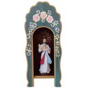 Ver imagem 2 de Mini Oratório Capela para Imagens de até 12cm _ Azul com Flores com Vidro **