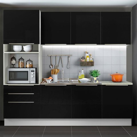 Armário de Cozinha Completa 240cm Branco/Preto Lux Madesa 03