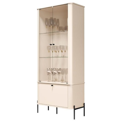 Cristaleira Sala de Estar Tucupí com 3 Portas e Pés de Metal Off White/preto
