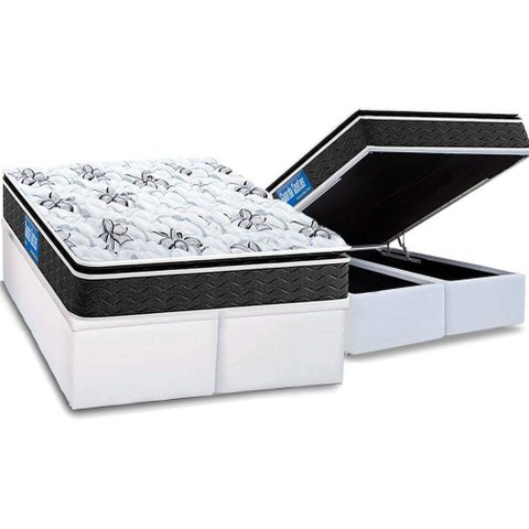 Cama Box Baú Queen: Colchão Anatômico Probel D40 Guarda Costas Premium Hiper Firme Pillow Top +