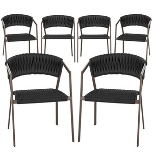 6 Cadeiras Atenas Tricô Náutico e Alumínio Proteção Uv Marro Preto