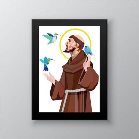 Quadro São Francisco de Assis Geométrico 45x34cm - com Vidro:madeira Preta