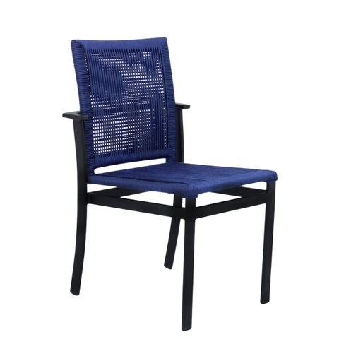 Cadeira de Jantar para Mesa Área Gourmet de Alumínio e Corda Náutica Azul Preto Trama Móveis