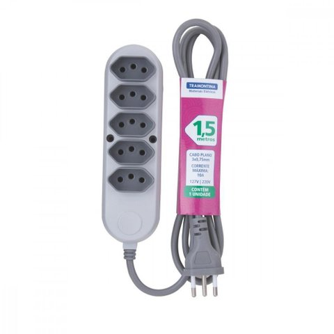 Extensão Múltipla 5 Tomadas 2p+t 10 a 250 V Tramontina 1,5 M