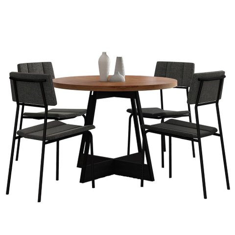Conjunto Sala de Jantar Guatemala 4 Cadeiras Carraro Grafite/preto/nogal