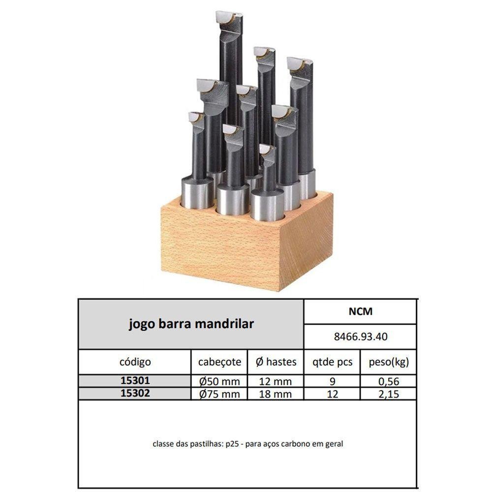 Jogo Barra Mandrilar 12 Mm - com 09 Peças - 3