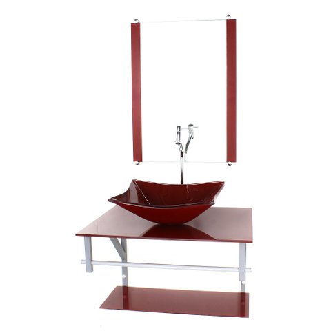 GABINETE DE VIDRO PARA BANHEIRO 60CM AC CUBA QUADRADA VERMELHO CEREJA FULL COM TORNEIRA CROMADA