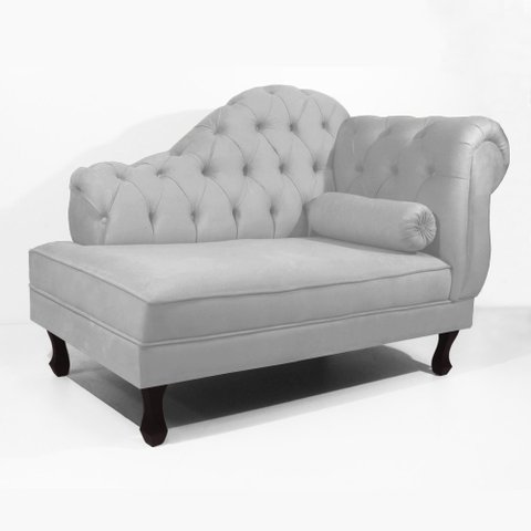 Recamier Sofá Divã Com Pés Retro 140X80 - Elã:Suede Cinza Claro
