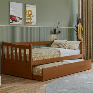 Sofá Bicama Solteiro de Madeira Maciça com Cama Auxiliar
