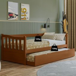 Sofá Bicama Solteiro de Madeira Maciça com Cama Auxiliar - 3