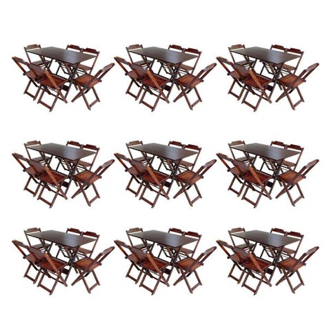 Kit 9 Conjuntos De Mesa Dobravel Com 6 Cadeiras De Madeira 120X70 Para Restaurante E Bar - Imbuia