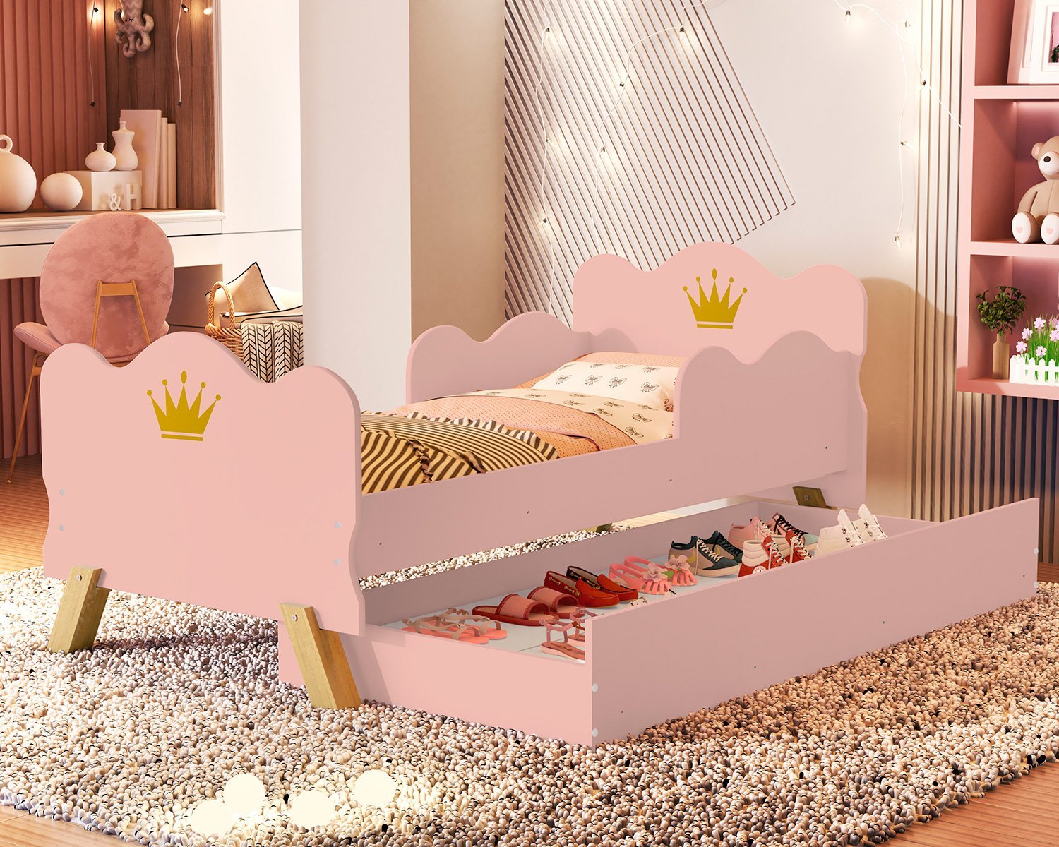 Mini cama Juvenil Infantil Gatinho Branca/Rosa - Móveis Bela