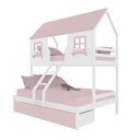 Ver imagem 1 de Beliche Casal/ Solteiro Casinha Encantada com 02 Gavetas Madeira Maciça Branco/ Rosa Megamobilia