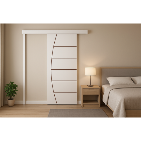 Porta Correr Branco Prime Frisada 210x110 C/kit Completa